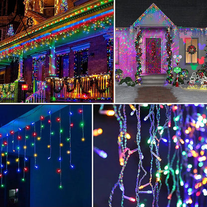 Solar Christmas Eaves Lights String Outdoor Waterproof Icicle Lights 8 Modes for Eaves Yard Party Indoor Holiday Decoration