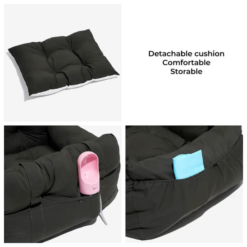 Car Dog Bed Safety Seat, Portable Pet Carrier with Seatbelt, Soft Cushion for Small Medium Dogs, Non-Slip Car Travel Accessories