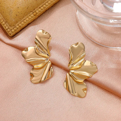 Liquid Irregular Leaves Exaggerated Golden Flowers Drop Earrings for Women Simple Temperament Smooth Petals  Jewelry Girl Gift