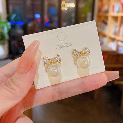 New Trend Simulation Pearl Long Earrings Women's Flower Rhinestone Wedding Pendant Earrings Fashion Korean Jewelry Earrings