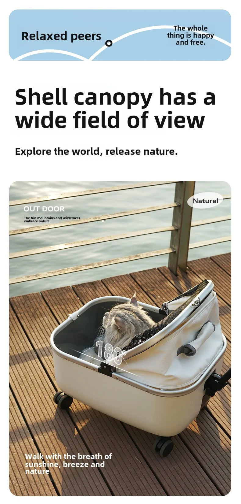 Lightweight Pet Travel Carrier Large Capacity Cat Backpack Shock-Absorbent Rolling Dog Trolley Adjustable Handle Pet Stroller