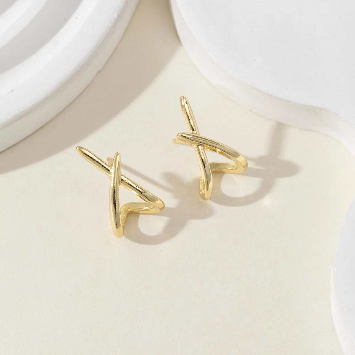 LATS Trendy Gold Color Cross Stud Earrings for Women Dainty Simple Minimalist Earring Fashion Jewelry Party Gifts Wholesale