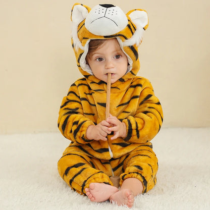 MICHLEY Carniva Baby Rompers Winter Clothes Flannel Hooded Bodysuits Pajamas Animals Overall Jumpsuit For Girls Boys Kids