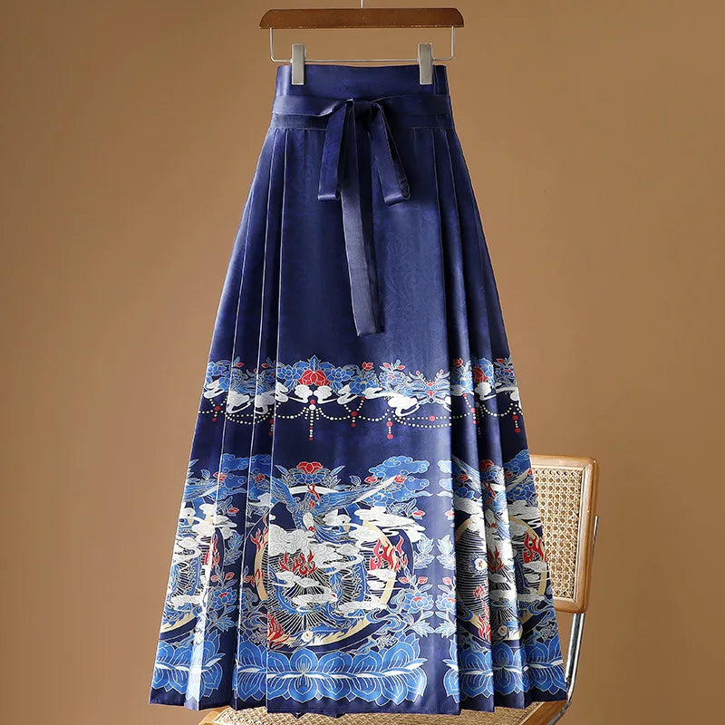 Vintage Maxi Chinese Style Horse Face Skirts for Women Saia One-piece Long Hanfu Pleated Skirt Woman Clothing Faldas Harajuku