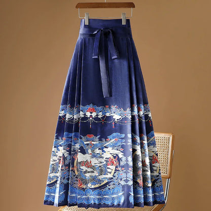 Vintage Maxi Chinese Style Horse Face Skirts for Women Saia One-piece Long Hanfu Pleated Skirt Woman Clothing Faldas Harajuku