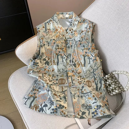 Thin Streetwear Casual Vintage Quality Chinese Ethnic Style Jacket Vests for Women Clothing Coats Fashion Clothes Embroidery