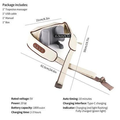 Foreverlily 26W Brushless Motor Neck And Shoulder Massager Wireless Shoulder And Back Kneading Massage Shawl Neck masajeador