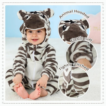 MICHLEY Carniva Baby Rompers Winter Clothes Flannel Hooded Bodysuits Pajamas Animals Overall Jumpsuit For Girls Boys Kids