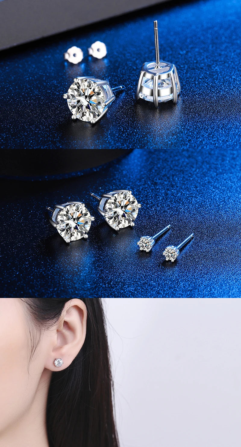 Moissanite Earrings for Women Pass Diamond Test Pen 100%  With Certificate Ear Studs 925 Sterling Silver Fine Jewelry