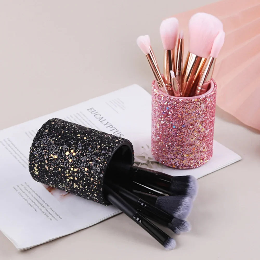 Sparkling Makeup Brush Bucket Cosmetic Storage Pen Box  for Desktop Pencil Vase Comb Lipstick Brush Container Home Storage Box