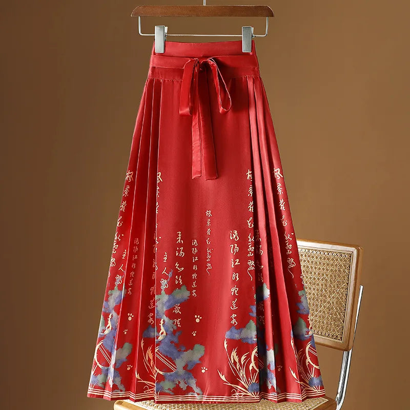 Vintage Maxi Chinese Style Horse Face Skirts for Women Saia One-piece Long Hanfu Pleated Skirt Woman Clothing Faldas Harajuku