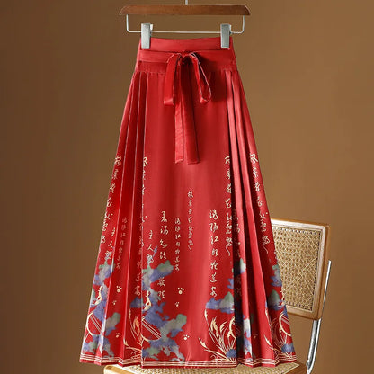 Vintage Maxi Chinese Style Horse Face Skirts for Women Saia One-piece Long Hanfu Pleated Skirt Woman Clothing Faldas Harajuku