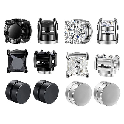 Crystal Strong Magnetic Ear Stud Clip Earrings for Men and Women Punk Round Zircon Magnet Earrings Non Piercing Jewelry