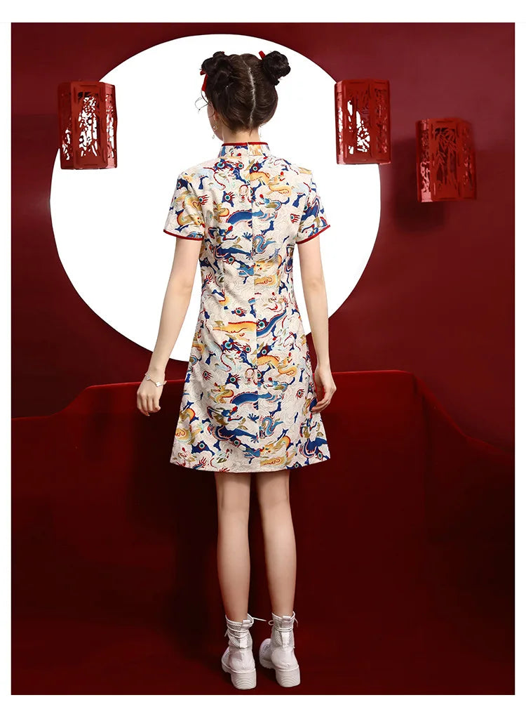 Chinese Dragon Pattern Vintage Improved Qipao Chinese Traditional Dress Niche Design Chinese Dress ципао Vestidos Para Mujer