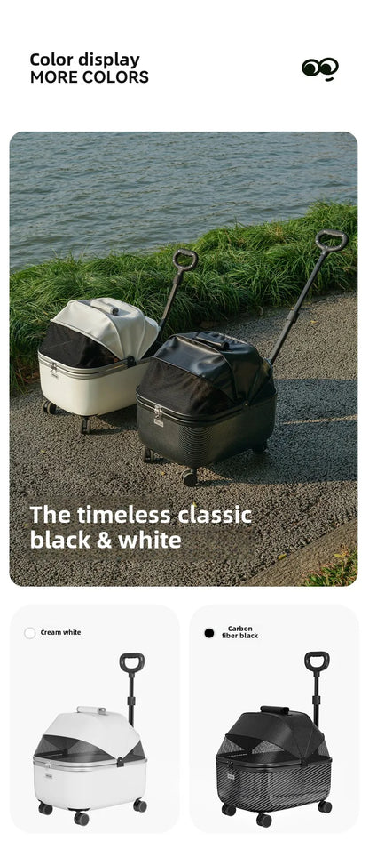 Lightweight Pet Travel Carrier Large Capacity Cat Backpack Shock-Absorbent Rolling Dog Trolley Adjustable Handle Pet Stroller