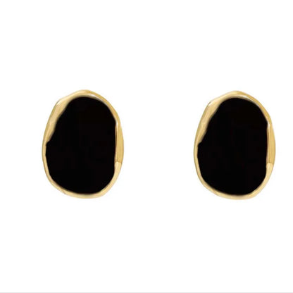 S925 Silver Needle Korean Retro Black Geometric Small Fashion Light Luxury High end Design Sense Earrings Women's Jewelry