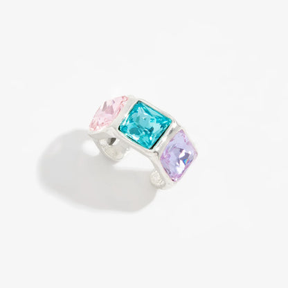 Light Luxury Colorful  Acrylic Diamond Clip Earrings for Women Trendy C-shaped Geometric Fake Piercing Ear Cuff Jewelry Accessor
