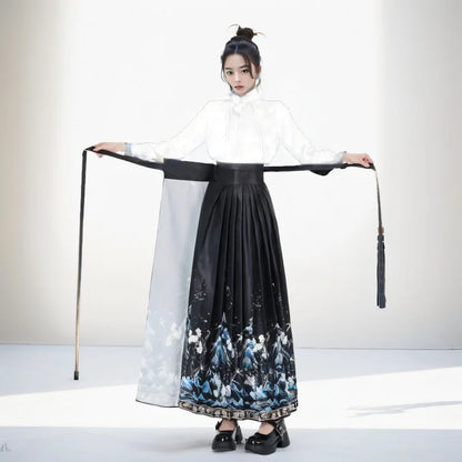 Vintage Maxi Chinese Style Horse Face Skirts for Women Saia One-piece Long Hanfu Pleated Skirt Woman Clothing Faldas Harajuku