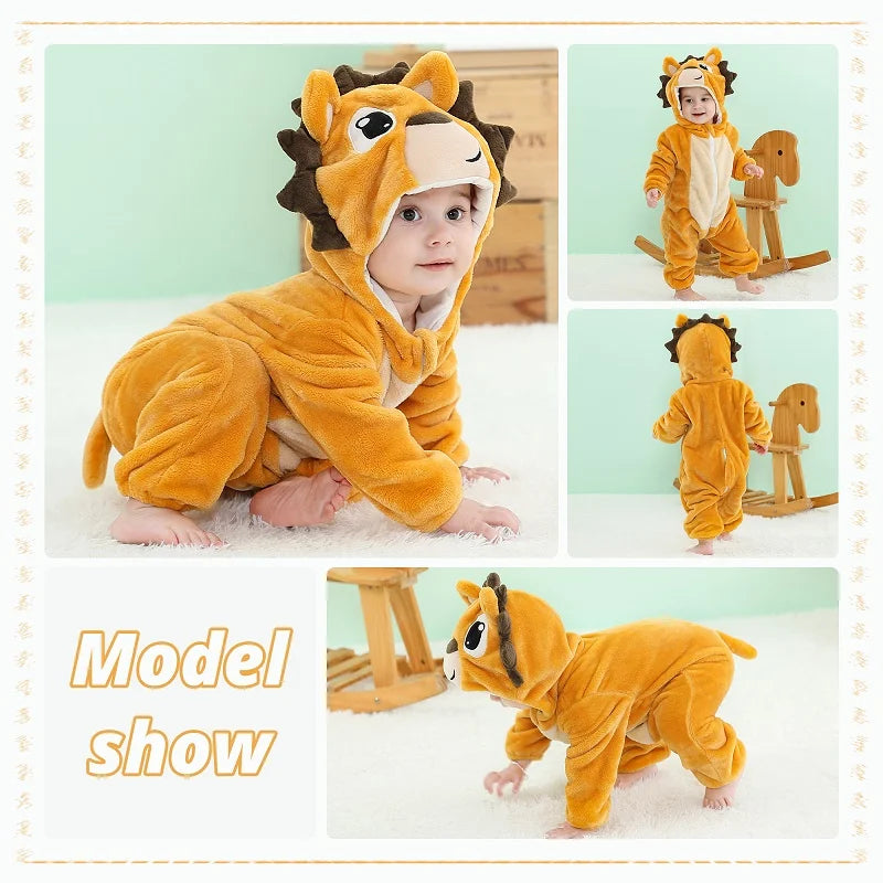 MICHLEY Carniva Baby Rompers Winter Clothes Flannel Hooded Bodysuits Pajamas Animals Overall Jumpsuit For Girls Boys Kids