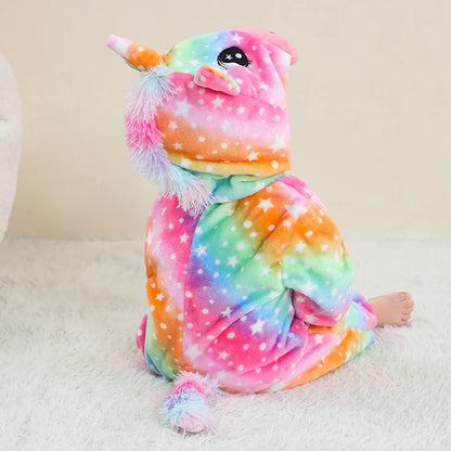 MICHLEY Carniva Baby Rompers Winter Clothes Flannel Hooded Bodysuits Pajamas Animals Overall Jumpsuit For Girls Boys Kids