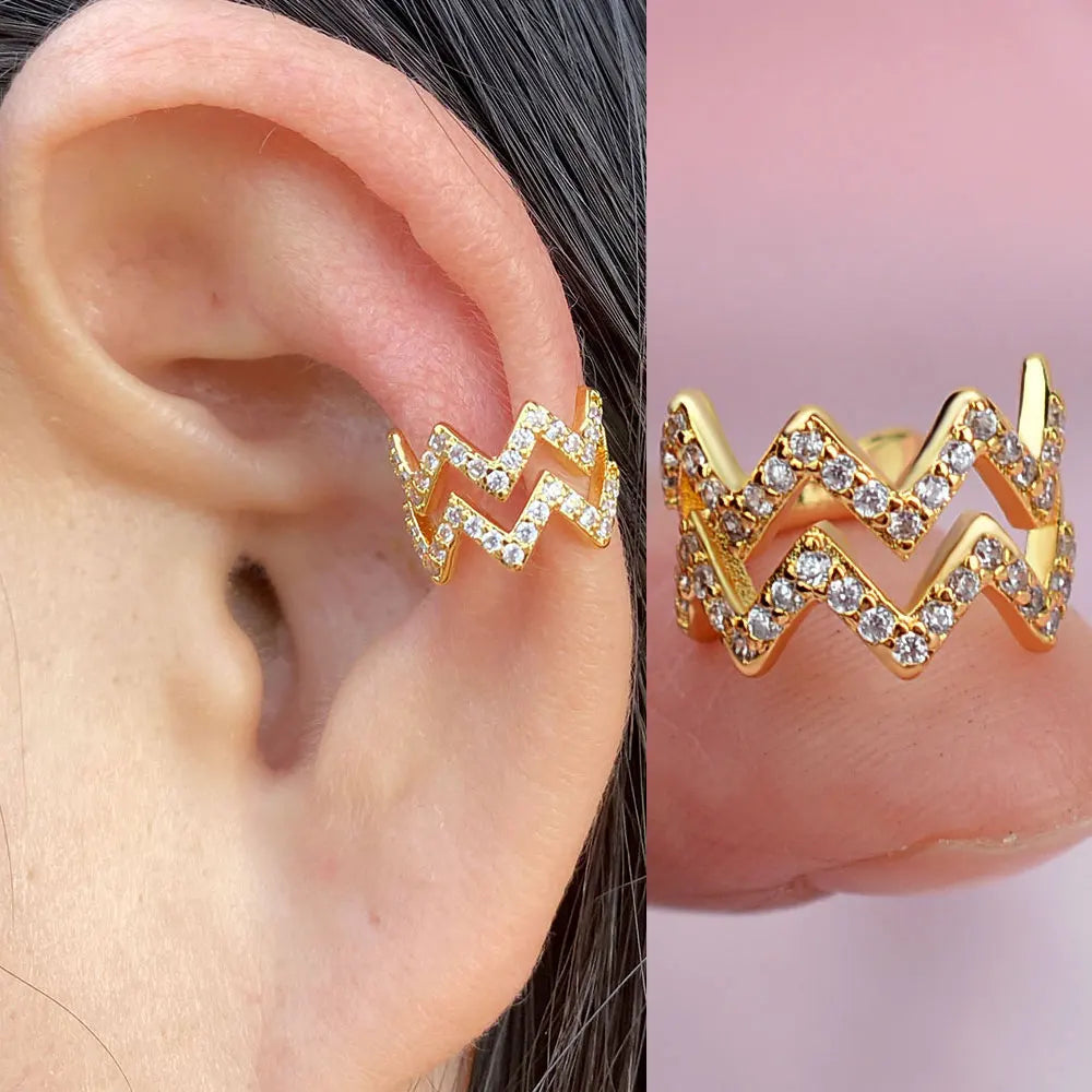 1Pc Fashion Geometry Crystal CZ  Leaf Clip Earring For Women Without Piercing Punk Vintage Star Ear Cuff Wrap Adjustable Jewelry