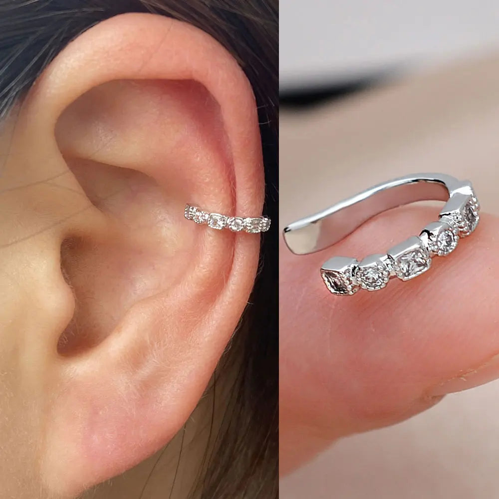 1Pc Fashion Geometry Crystal CZ  Leaf Clip Earring For Women Without Piercing Punk Vintage Star Ear Cuff Wrap Adjustable Jewelry
