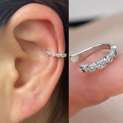 1Pc Fashion Geometry Crystal CZ  Leaf Clip Earring For Women Without Piercing Punk Vintage Star Ear Cuff Wrap Adjustable Jewelry