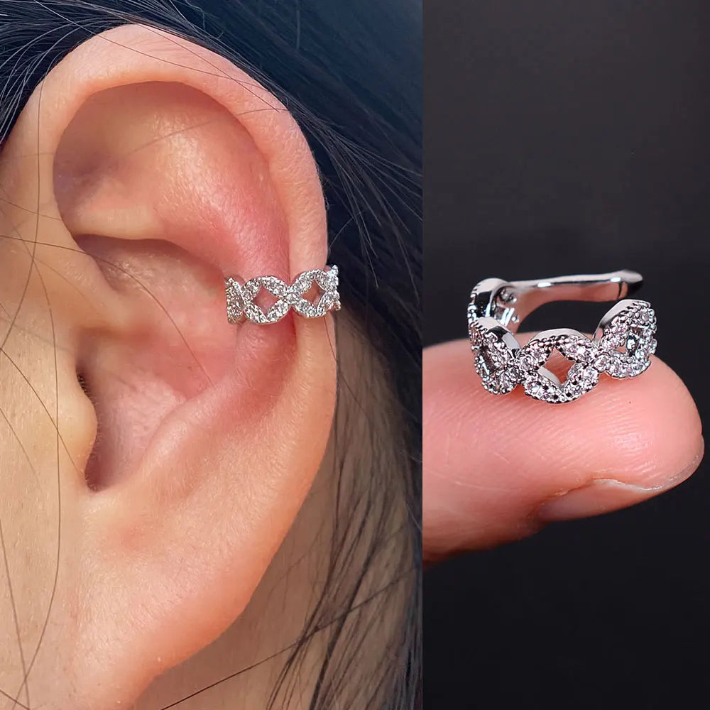 1Pc Fashion Geometry Crystal CZ  Leaf Clip Earring For Women Without Piercing Punk Vintage Star Ear Cuff Wrap Adjustable Jewelry