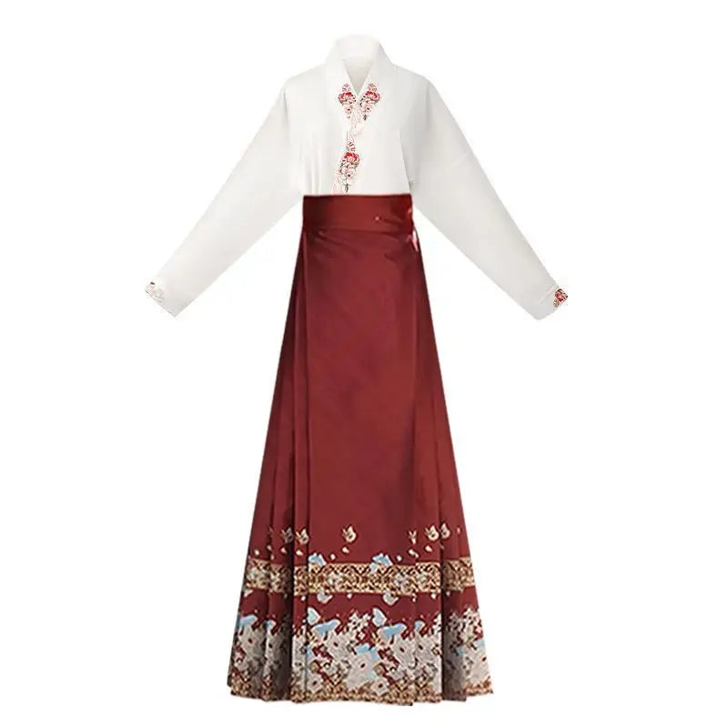 New Chinese Horse Face Skirt Two-piece Women's 2024 New Hanfu Female Tops Fashion Loose Print Birthday Party Banquet Dance Dress