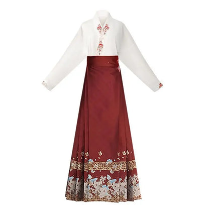 New Chinese Horse Face Skirt Two-piece Women's 2024 New Hanfu Female Tops Fashion Loose Print Birthday Party Banquet Dance Dress