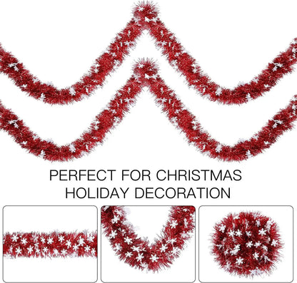 2M Christmas Snowflake Tinsel Garland Xmas Tree Decoration Christmas Metallic Twist Garland Ceiling Hanging New Year Party Decor