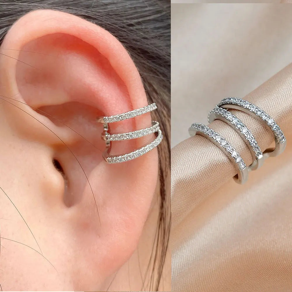 1Pc Fashion Geometry Crystal CZ  Leaf Clip Earring For Women Without Piercing Punk Vintage Star Ear Cuff Wrap Adjustable Jewelry