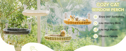 Mewoofun Foldable Cat Window Perch with 4 Strong Suction Cups Cordless Cat Window Hammock Removable Soft Cover White Brown Green