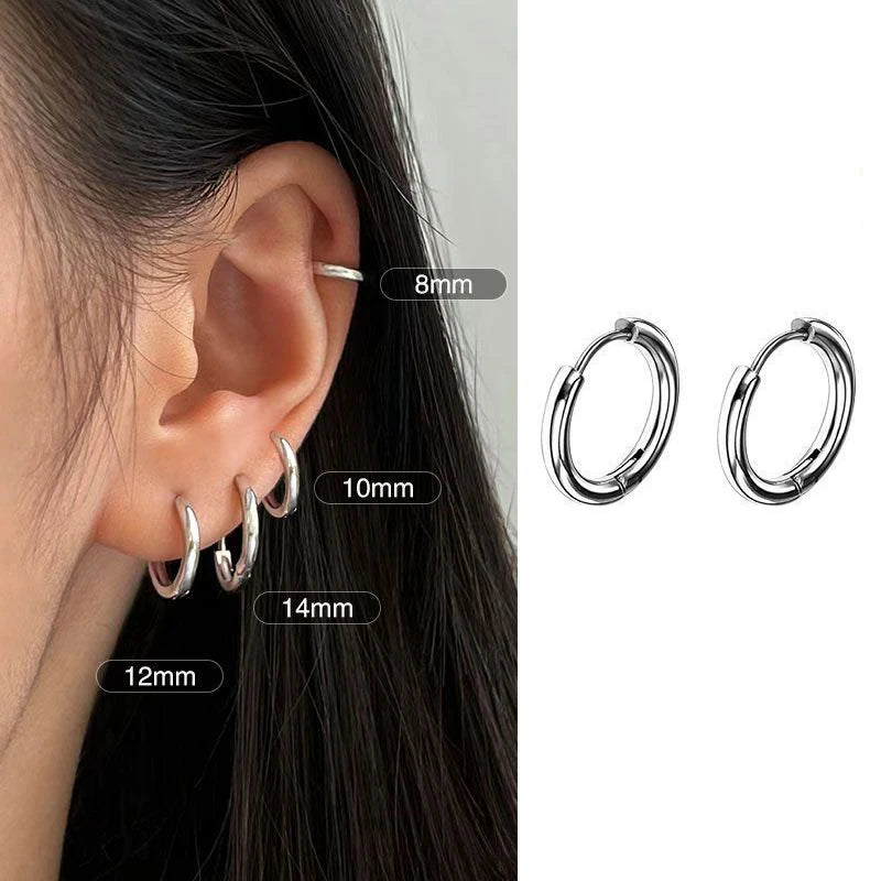 1 Pair Stainless Steel Round Hoop Earrings For Women 2.5mm Thick Hip-hop Street Pop Ear Buckle Classic Huggie Daily Jewelry