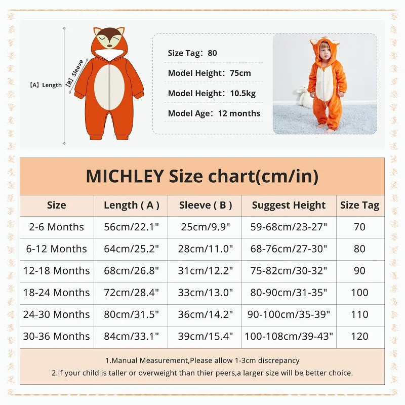 MICHLEY Carniva Baby Rompers Winter Clothes Flannel Hooded Bodysuits Pajamas Animals Overall Jumpsuit For Girls Boys Kids