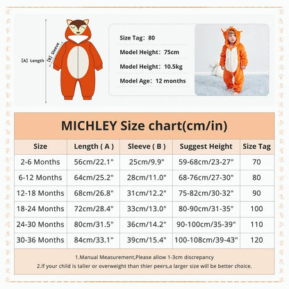 MICHLEY Carniva Baby Rompers Winter Clothes Flannel Hooded Bodysuits Pajamas Animals Overall Jumpsuit For Girls Boys Kids