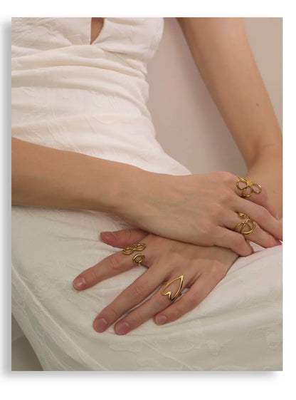 Yhpup Trendy Stainless Steel Metal Flower Adjustable Fashion Finger Ring Rust Proof Attractive Daily Jewelry Accessories Gift