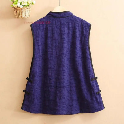 2026 chinese vintage vest national flower embroidery cotton linen folk vest traditional hanfu tops ethnic stand collar vest