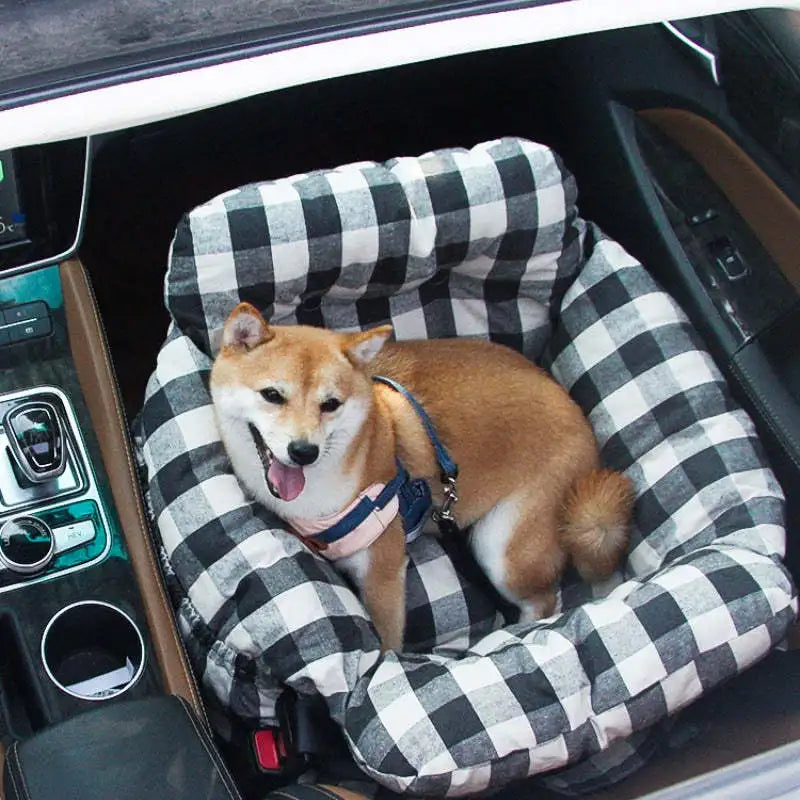 Car Dog Bed Safety Seat, Portable Pet Carrier with Seatbelt, Soft Cushion for Small Medium Dogs, Non-Slip Car Travel Accessories