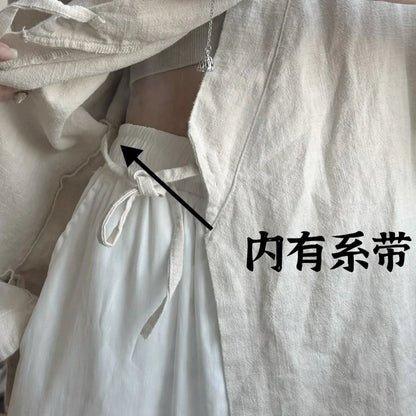 Chinese Style Diagonal Closure Zen Womens Tops Fashion Cotton Linen Asymmetrical Placket Blouse Women Loose Fit Clothes