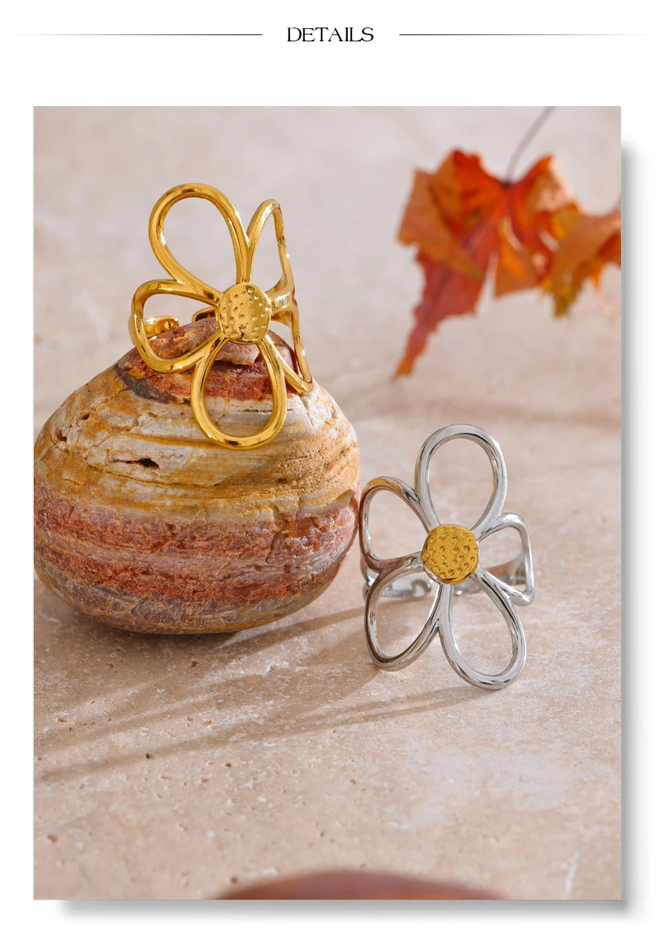 Yhpup Trendy Stainless Steel Metal Flower Adjustable Fashion Finger Ring Rust Proof Attractive Daily Jewelry Accessories Gift