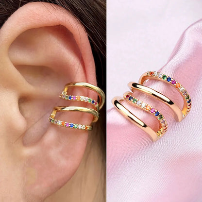 1Pc Fashion Geometry Crystal CZ  Leaf Clip Earring For Women Without Piercing Punk Vintage Star Ear Cuff Wrap Adjustable Jewelry