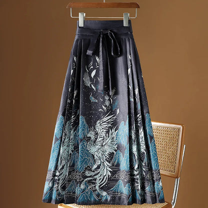 Vintage Maxi Chinese Style Horse Face Skirts for Women Saia One-piece Long Hanfu Pleated Skirt Woman Clothing Faldas Harajuku