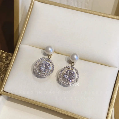 New Trend Simulation Pearl Long Earrings Women's Flower Rhinestone Wedding Pendant Earrings Fashion Korean Jewelry Earrings