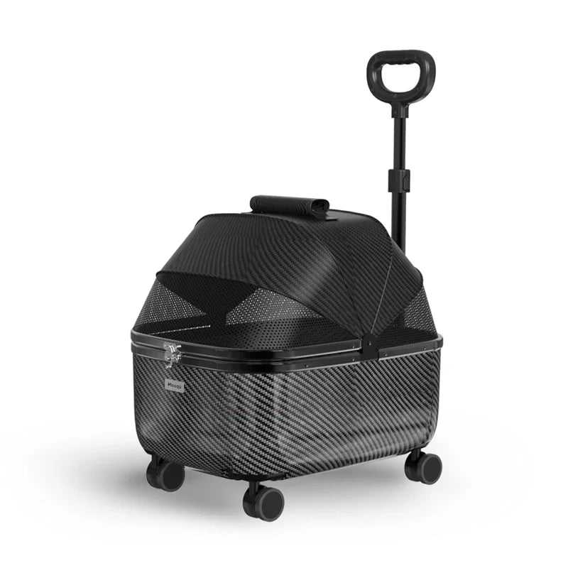 Lightweight Pet Travel Carrier Large Capacity Cat Backpack Shock-Absorbent Rolling Dog Trolley Adjustable Handle Pet Stroller