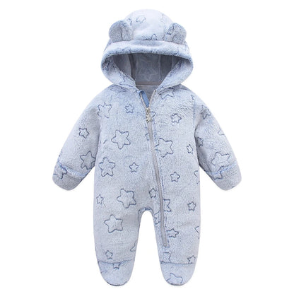 Newborn Baby Flannel Rompers Soft Warm Autumn Winter Bodysuit for Boys & Girls Cartoon Print Jumpsuit 0-19M Newborn Baby Clothes