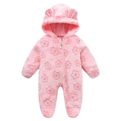 Newborn Baby Flannel Rompers Soft Warm Autumn Winter Bodysuit for Boys & Girls Cartoon Print Jumpsuit 0-19M Newborn Baby Clothes