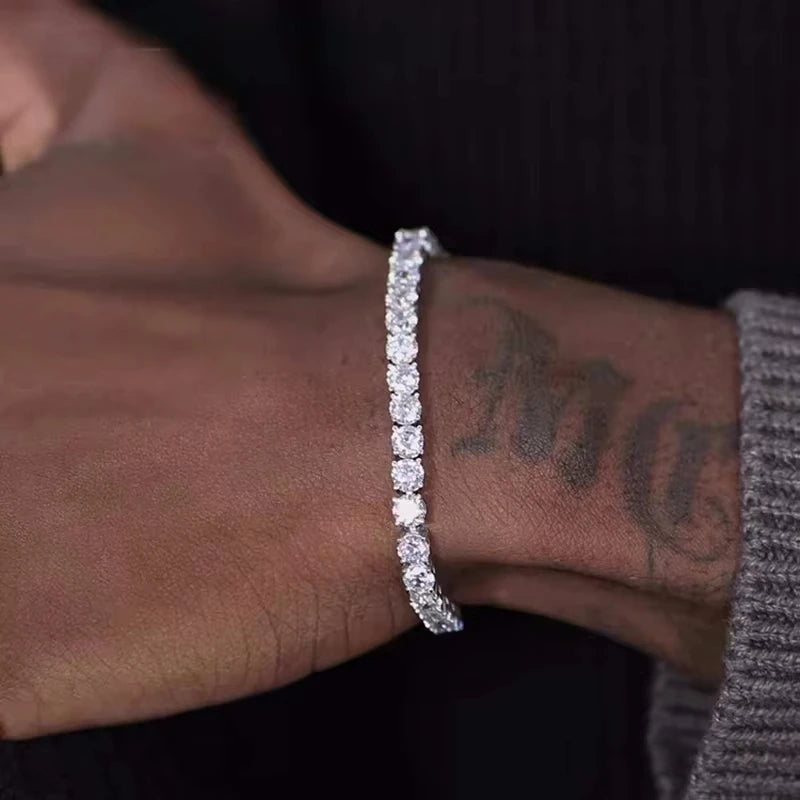 925 Sterling Silver Tennis Bracelet 2/4mm Cubic Zirconia for Women Mens Crystal Chain on The Hand Hip-hop Streetwear Jewelry