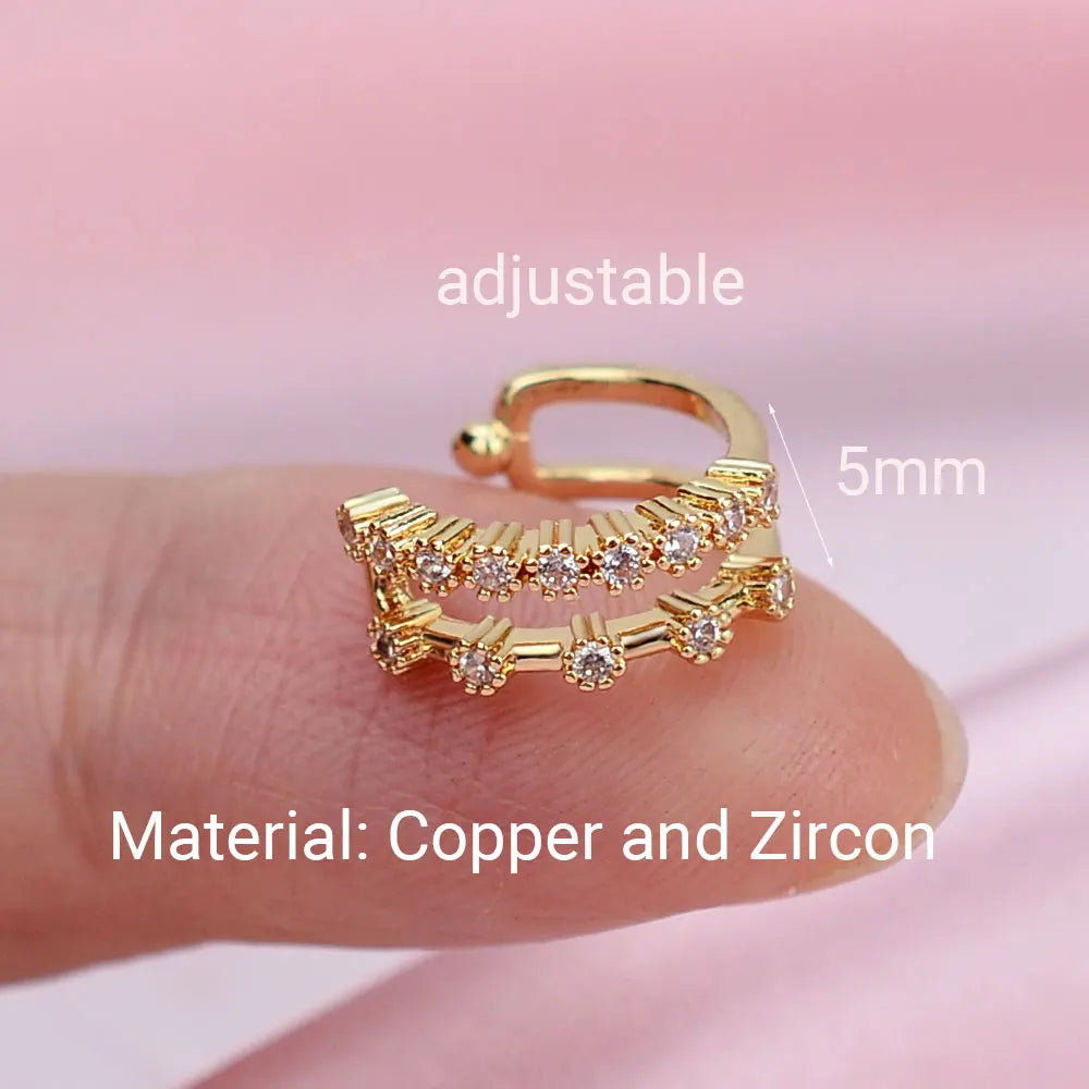 1Pc Fashion Geometry Crystal CZ  Leaf Clip Earring For Women Without Piercing Punk Vintage Star Ear Cuff Wrap Adjustable Jewelry