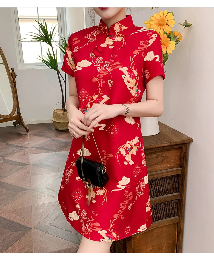 Chinese Traditional Dress Qipao for Women Fashion Vintage Lace Cheongsam Vestidos Autumn Sexy Elegant Party Wedding Clothing